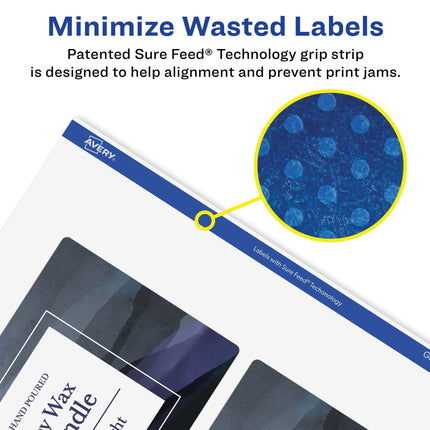 Avery Matte White Removable Rectangle Labels with Sure Feed Technology, Print-to-The-Edge, 7.75" x 3.25", 200 Removable Labels, Laser/Inkjet Printable Labels