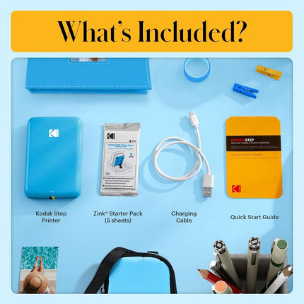 KODAK Step Instant Smartphone Photo Printer, Portable Mini Color Wireless Mobile Printer, Zink 2x3” (5.1x7.5 cm) Sticky-Back Photos, Bluetooth Compatible with iOS & Android Devices, Editing App, Blue