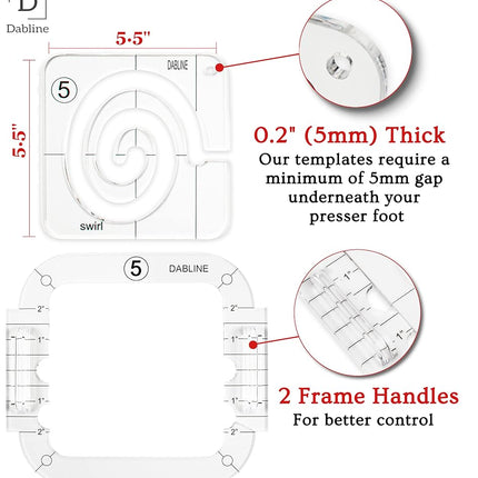 DABLINE 13 PCs Quilting Template Set includes 8 Quilting Templates, Quilting Frame/Gloves/Stickers/Guide. Free Motion Quilting Rulers and Templates