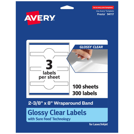 Avery Glossy Clear Cigar Labels with Sure Feed, 2-