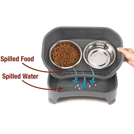 Neater Feeder - Express Model w/Slow Feed Bowl - Mess-Proof Dog Bowls (M/L, Grey) Made in USA � Elevated, No Spill, Non-Tip, Non-Slip, Raised Stainless Steel Food/Water Pet Bowls Aid Digestion