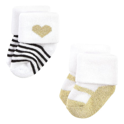 Hudson Baby Chaussettes nouveau-né en coton riche et en tissu éponge pour bébés filles, argent or rose, 6-12 mois
