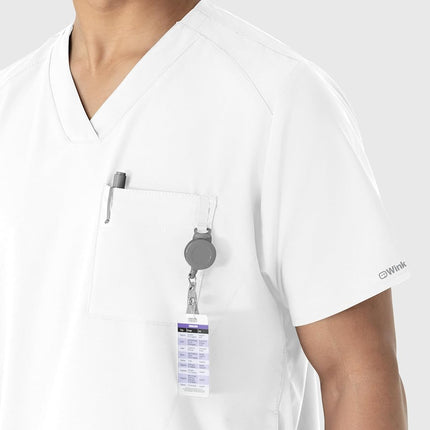 WonderWink 6355XWHIT4XL W123 Men's V-Neck Top, White, Extended-4XL Size
