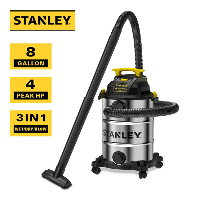 Stanley Wet/Dry Hanging Vacuum, 4.5 Gallon, 4 Horsepower, Stainless Steel Tank