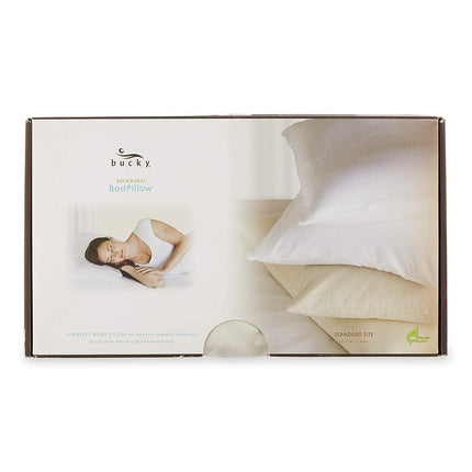 Bucky Bed Pillow with 100% Cotton Twill Cover, Filled With All Natural Buckwheat Hulls For Air Circulation & Restful Sleep, Filling Is Adjustable - 23x15"