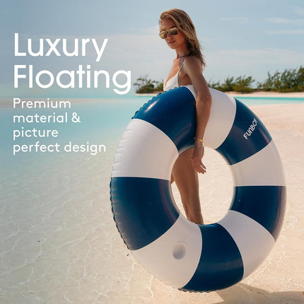 FUNBOY Giant Vintage Navy Blue Stripe 48'' Tube Float with Integrated Cup Holder, Perfect for a Summer Pool Party, Large