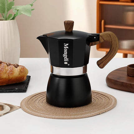 Mongdio Stovetop Espresso Maker Moka Pot, Cuban Coffee Maker Stove top coffee maker Moka Italian Espresso Greca Coffee Maker Brewer Percolator, 3 Espresso Cups, 5 oz - Black