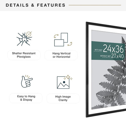 MCS Studio Gallery Movie Poster Frame 27x40 Matted to 24x36 Black Woodgrain, Vertical & Horizontal Wall Hanging Large Picture Frame for Photos & Custom Posters (1-Pack)