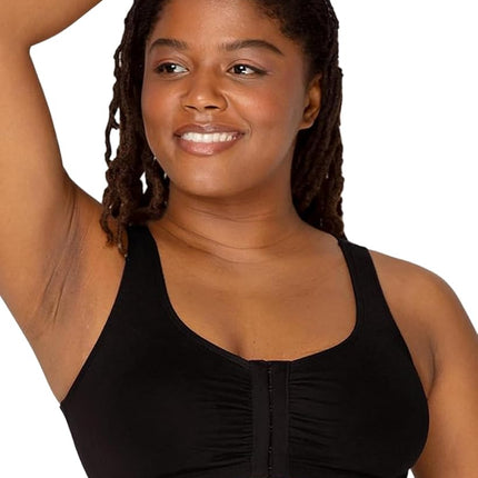 Fruit of the Loom Women's Front Close Sports Bra, Black/White/Heather Grey, 42