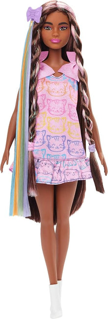 Barbie Fun & Fancy Doll & Accessories, Brunette Fashion Doll with Extra-Long Hair & 2 Looks, Including Silver Metallic Dress & Hair Extension