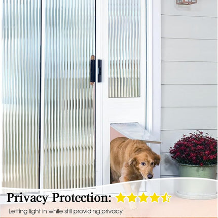Windimiley Reeded Glass Window Privacy Film: 3D Fluted Bathroom Window Clings UV Sun Blocking Heat Blocker Decorative Window Stickers Adhesive Frosted Window Decals Cover,23.6x157.5in,Transparent