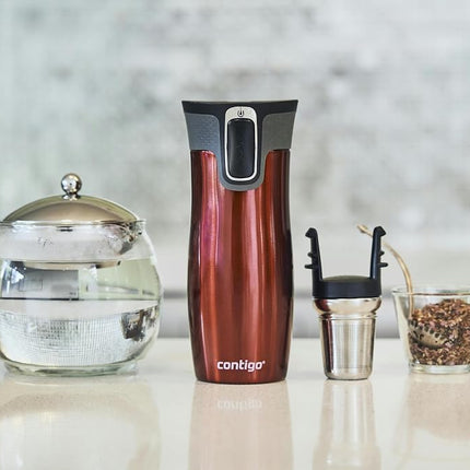 Contigo West Loop Autoseal Travel Mug, Stainless Steel Thermal Mug, Vacuum Flask, Leakproof Tumbler, Coffee Mug with BPA Easy-Clean Lid, 470 ml, Red