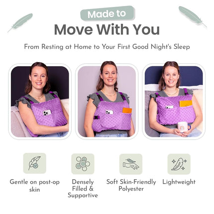MOYOAMA Post Mastectomy Pillow – Hands-Free Protection with Secure Strap & Easy-Clean Washable Cover Breast Surgery Must Haves,Breast Reduction Recovery Supplies,Breast Augmentation, Field Lavender
