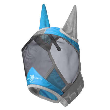 Harrison Howard Pro Luminous Horse Fly Mask Standard with Ears UV Protection for Horse Azure Blue/Silver XL Extra Full Size