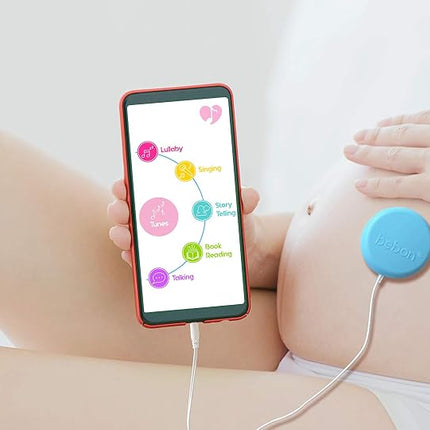 Auriculares para el Vientre de la Madre – Reproduce y Comparte Música, Sonidos y Voces al Útero – Sistema de Altavoces Premium para el Vientre del Bebé – Incluye la aplicación bebon Tunes (iOS y Android) (Azul)