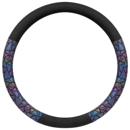 BDK Geometric Prism Sparkle Glitter Steering Wheel Cover - Car Steering Wheel Cover for Women with Shiny Holo Bling Accents, Fits Most Car Truck Van SUV Wheel Sizes 14.5 to 15 inch