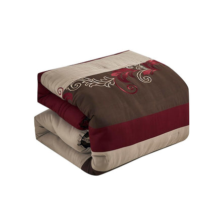 Chezmoi Collection Napa 7-Piece Luxury Leaves Scroll Embroidery Bedding Comforter Set (Queen, Burgundy/Taupe/Brown)