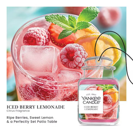 Ambientador Yankee Candle Paper Car Jar, Iced Berry Lemonade, ambientador colgante para coche para neutralizar olores y fragancia duradera, refrescante aroma de verano, 1 unidad (paquete de 10)