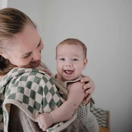 mushie Muslin Baby Burp Cloths | 100% Organic Cotton, Set of 2 (Olive Check/Natural Check), Small, MBC-205