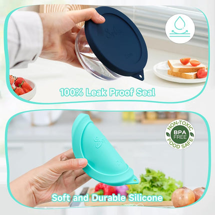 Sophico 2 Cup Round Silicone Storage Cover Lids Replacement for Anchor Hocking and Pyrex 7200-PC Glass Bowls (Container not Included) | Navy Blue-Mint | 4 Pack
