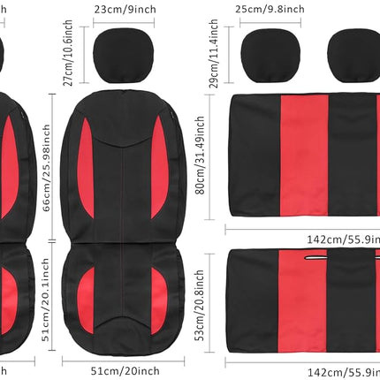 CAROMOP Waterproof Car Seat Cover Full Seats, Neoprene Split Bench Seat Covers for Cars, Universal Fit for Most Car Interior Covers-Sedan Truck SUV(Black/Red)