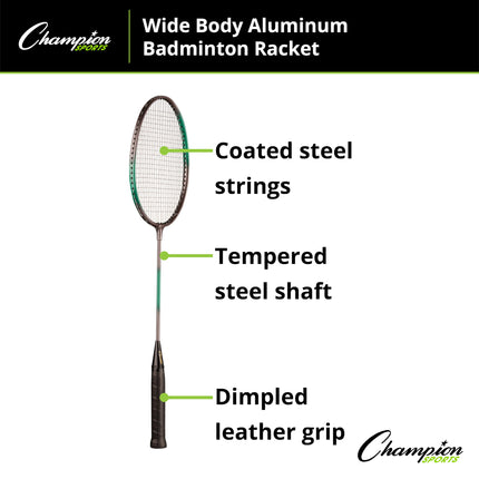 Raquette de badminton Champion Sports Wide Body en aluminium avec cordes en acier