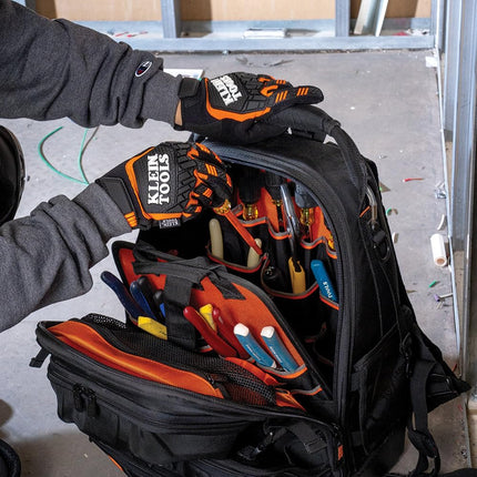 Klein Tools 60600 Work Gloves, Heavy-Duty Suede Palm Gloves, TPR Impact Resistant, Touchscreen-Capable, Hook and Loop Wrist Strap, Large