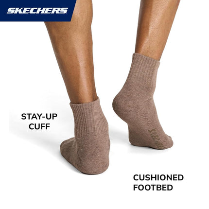 Skechers Men's 10-pack Half Terry Classic Quarter Crew Socks, Comfort-fit & Cushioned Footbed, Oatmeal Heather/Cinnamon, 9-13 UK