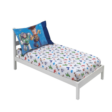 Juego de 2 sábanas ajustables para cuna de bebé y funda de almohada de tamaño estándar Disney, Toy Story 4, azul, verde, rojo, blanco