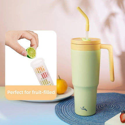 Konokyo Insulated Tumbler with Handle and Straw,40 OZ Vacuum Stainless Steel Water Bottle Travel Mug Metal Cup with Fruit Diffuser,Lemon