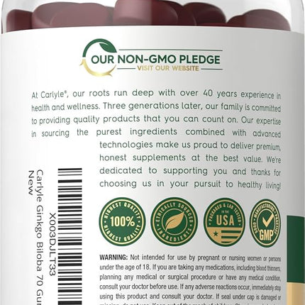 Carlyle Ginkgo Biloba | 70 Gummies | 45:1 Leaf Extract
