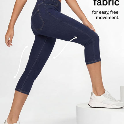 No Nonsense Women's Classic Denim Capri Legging with Pockets, White, 2x
