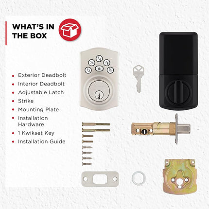 Kwikset Powerbolt 240 5-Button Keypad Satin Nickel Traditional Electronic Deadbolt Door Lock, Featuring Convenient keyless Entry, Customizable User Codes and auto Locking