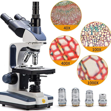 Swift SW350T Compound Trinocular Microscope,40X-2500X Magnification,Two-Layer Mechanical Stage,with 5.0 mp Camera and Software Windows/Mac Compatible and 5 PCS Prepared Slides and 5 PCS Blank Slides