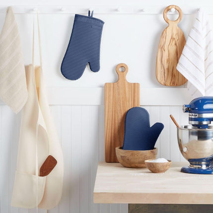 KitchenAid Ribbed Soft Silicone Oven Mitt Set, Blue Willow 2 Count