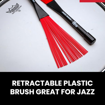 Vic FIrth - Jazz Rake Drum Brushes - Retractable - Red Plastic Brush - Black Handle