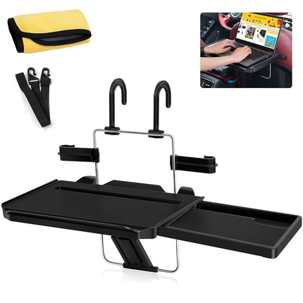 Plateau de volant VarCozy, plateau de voiture pliable à suspendre à l'appuie-tête arrière avec plateau extensible et fente pour porte-gobelet, bureau de voiture portable pour travailler sur ordinateur portable, manger, boire et dessiner