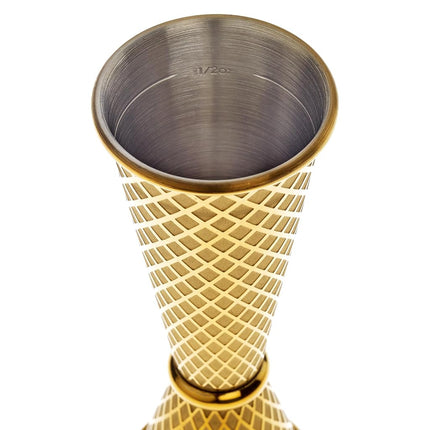 Barfly 1 x 2 oz. Diamond Lattice Etch Japanese Style Jigger, Gold Plated