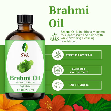 SVA Brahmi Oil 4 fl oz – 100% Natural Cold Pressed Carrier Oil with Dropper – For Hair Care, Skin, Nails & Body Massage