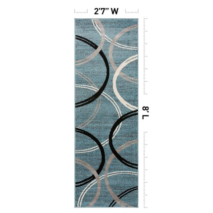 Tapis de Couloir Moderne à Motifs Vagues et Cercles par Rugshop, Tapis Anti-Chute pour Couloir, Cuisine ou Entrée, Bleu, 79 cm x 244 cm