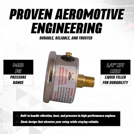 Manomètre de pression de carburant Aeromotive 15633 - 0 à 100 psi