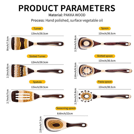 Gudamaye 7-Piece Brown Wooden Cooking Spoon Set – Eco-Friendly, Non-Stick, Heat Resistant