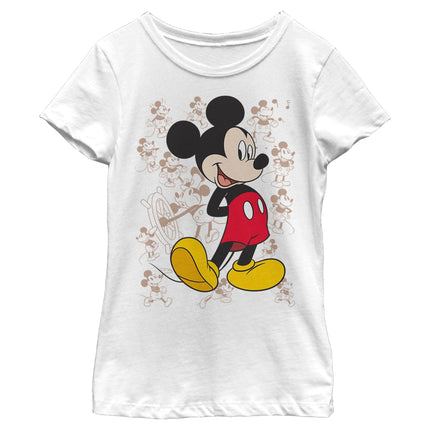 Disney Characters Many Mickeys Girl's Solid Crew T