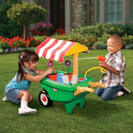 Little Tikes 2-in-1 Garden Wheelbarrow - Green Fun for Toddlers - Active Play - Includes Real Water Sprayer, Flower Pots, Fabric Shade, & More - Ages 2 to 5 Years