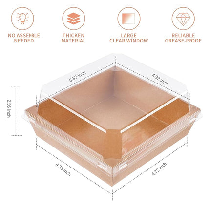 Ocmoiy Small Charcuterie Boxes with Clear Lids, To Go Paper Disposable Food Containers, 5 Inches Bakery Dessert Boxes for Sandwich, Cookie, Pastry, Cake Slice (Brown, 50ct)