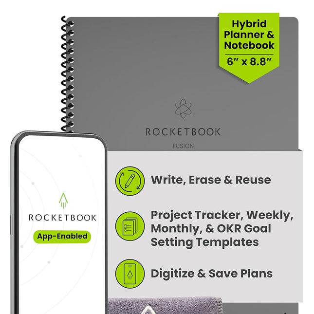Rocketbook Fusion Smart Reusable Notebook- grey, E