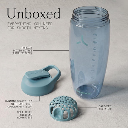 Promixx PURSUIT Protein Shaker Bottle – Premium Sports Blender Bottles for Mixes and Supplement Shakes Easy Clean, Durable Cup Ocean Calm Blue 32 oz