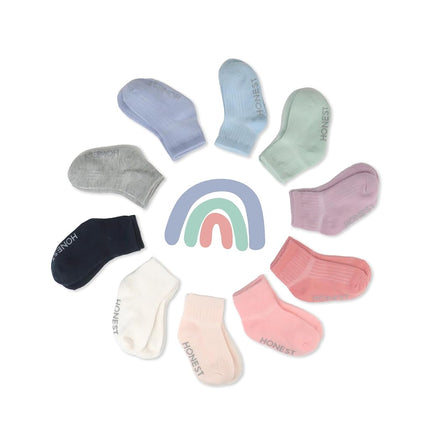 HonestBaby Chaussettes confortables en lot pour bébé, fabriquées de manière durable pour nourrissons, nouveau-nés, tout-petons, enfants (garçons, filles, unisexe), paquet de 10, Coucher de soleil rose, 0-6 mois