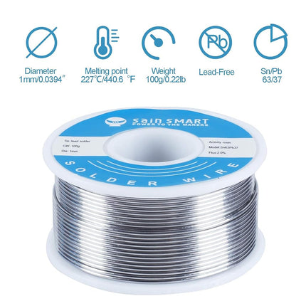 SainSmart 1mm Solder Wire 63/37 Tin/Lead Sn63Pb37 with Flux Rosin Core for Electrical Soldering (100g /0.22lbs)