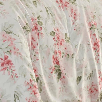 Laura Ashley Wisteria Bedding Set, Cotton, Pink/Green/Off White, Twin